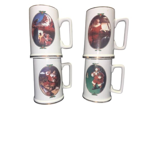 Set Of 4 Vintage Santa Claus Christmas Themed Coffee Mugs - Picture 1 of 11